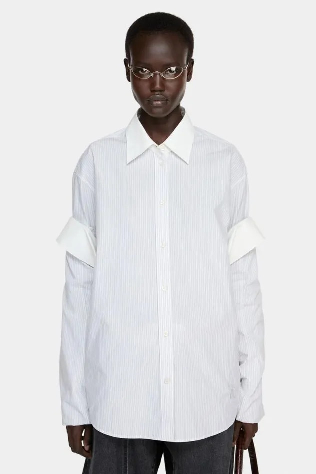 Acne Studios Buttonup Layered Shirt Olive Greenwhite Woman Shirts and Blouses Acne Studios Buttonup Layered Shirt Olive Greenwhite Woman Shirts and Blouses