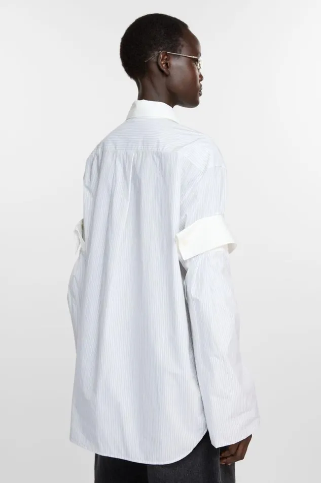 Acne Studios Buttonup Layered Shirt Olive Greenwhite Woman Shirts and Blouses