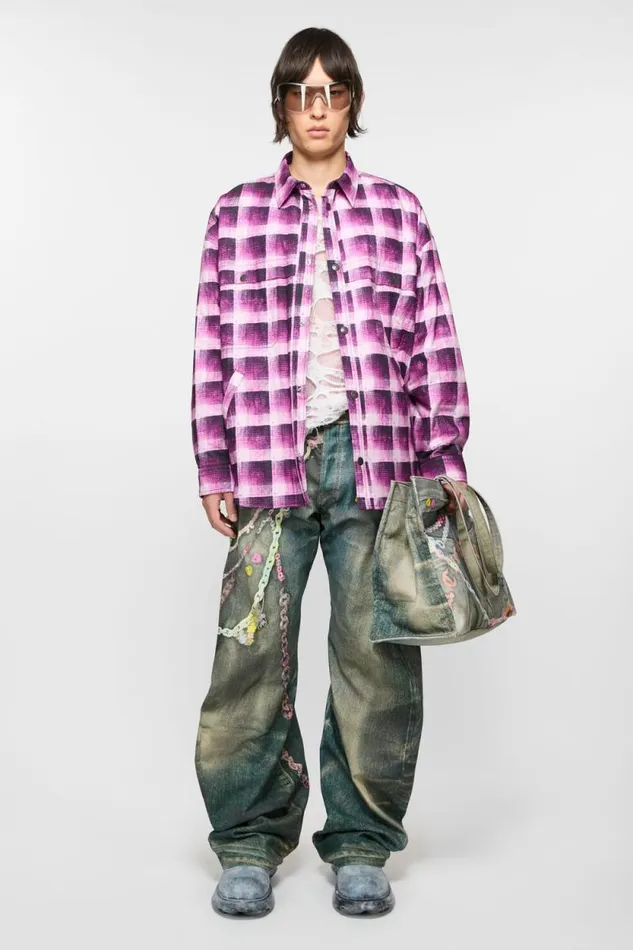 Acne Studios Check Buttonup Shirt Pink Man Outerwear