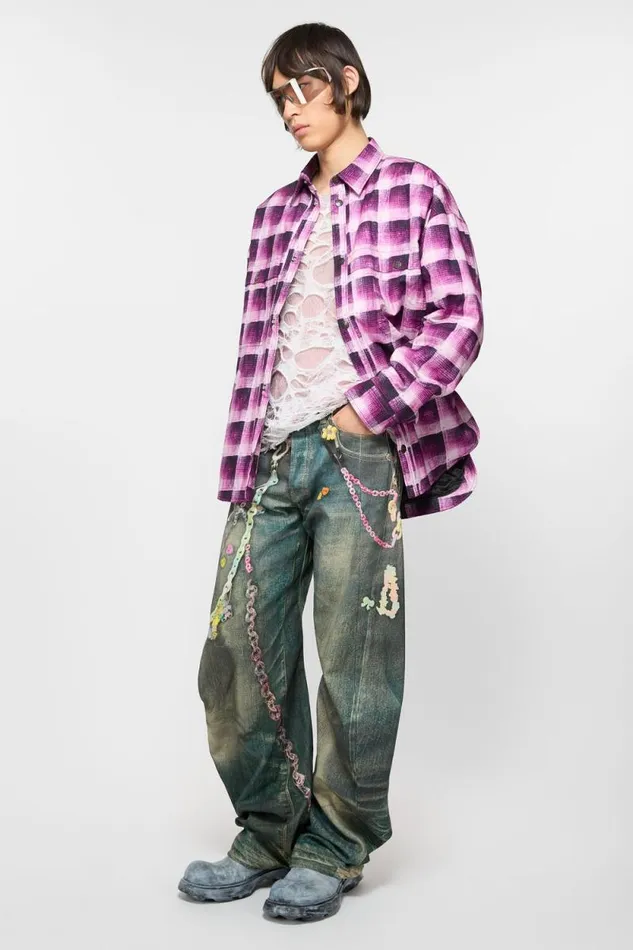 Acne Studios Check Buttonup Shirt Pink Man Outerwear