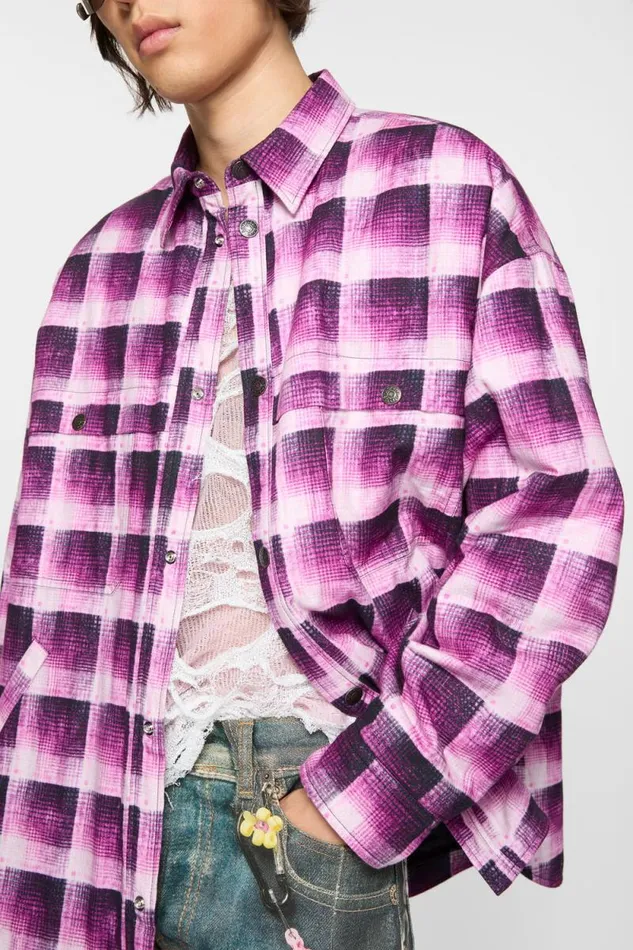 Acne Studios Check Buttonup Shirt Pink Man Outerwear