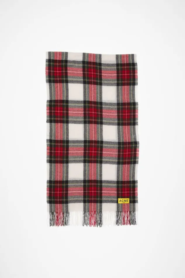 Acne Studios Check Fringe Scarf Blackredwhite Man Scarves