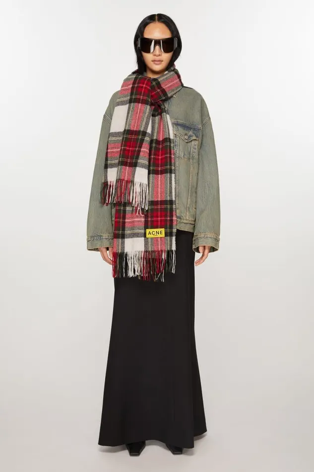 Acne Studios Check Fringe Scarf Blackredwhite Man Scarves