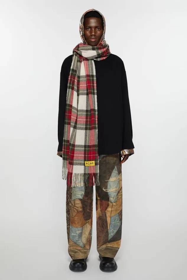Acne Studios Check Fringe Scarf Blackredwhite Man Scarves
