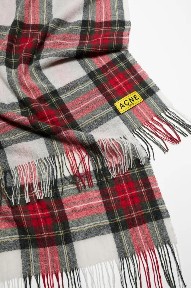 Acne Studios Check Fringe Scarf Blackredwhite Man Scarves