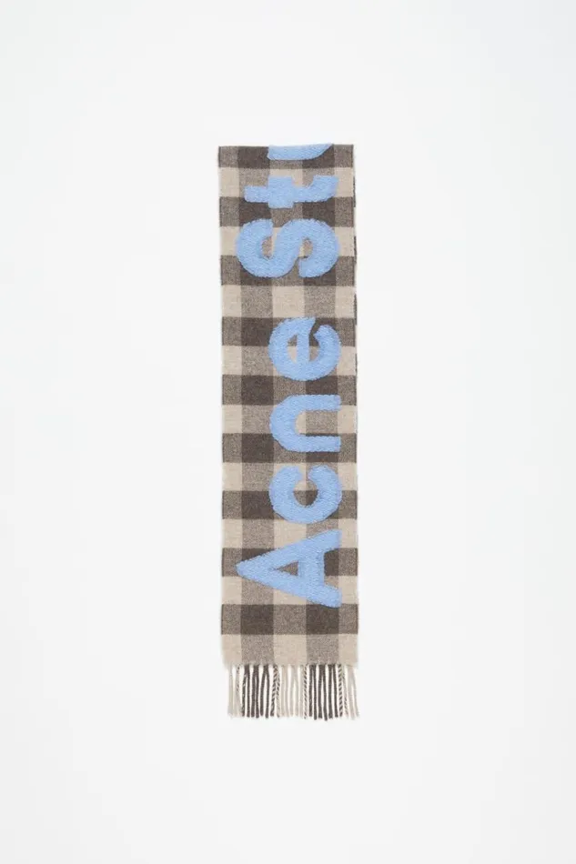 Acne Studios Check Logo Scarf 8211 Narrow Brownblue Man Scarves