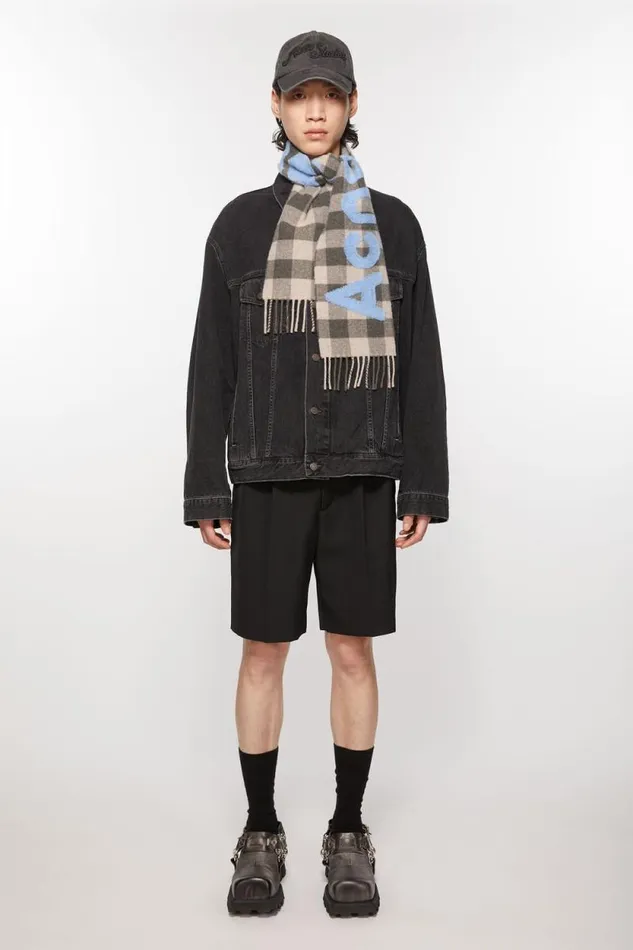 Acne Studios Check Logo Scarf 8211 Narrow Brownblue Man Scarves
