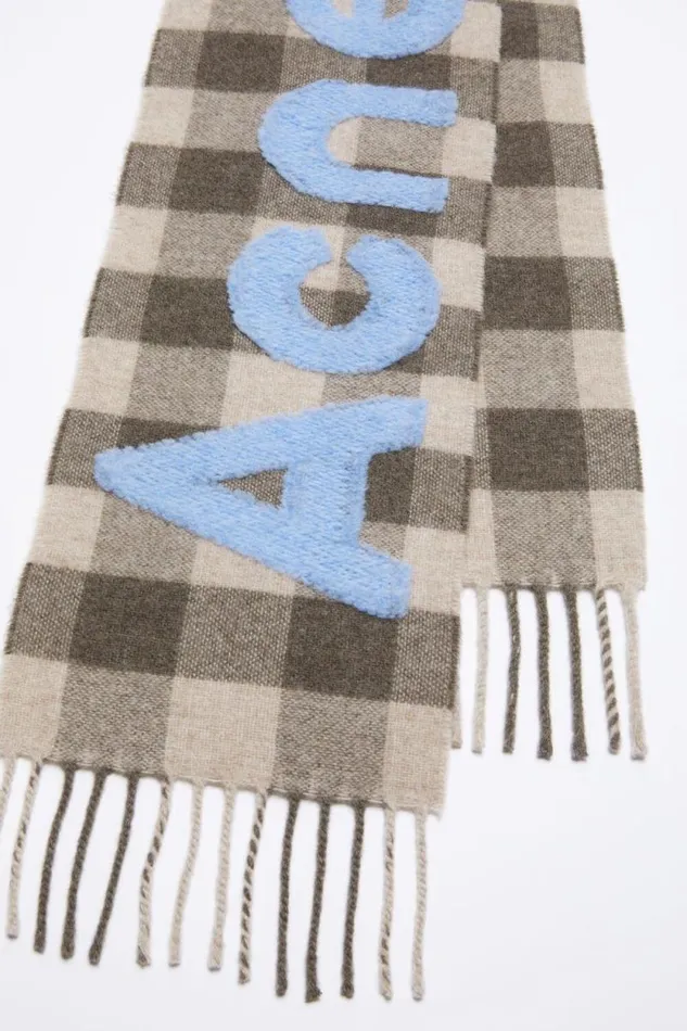 Acne Studios Check Logo Scarf 8211 Narrow Brownblue Man Scarves