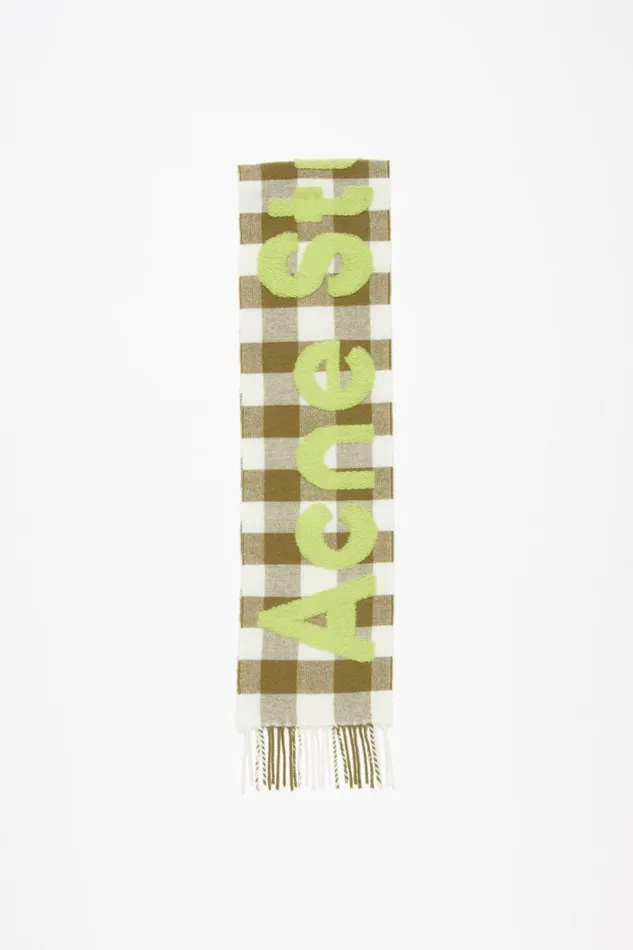 Acne Studios Check Logo Scarf 8211 Narrow Khakigreen Man Scarves