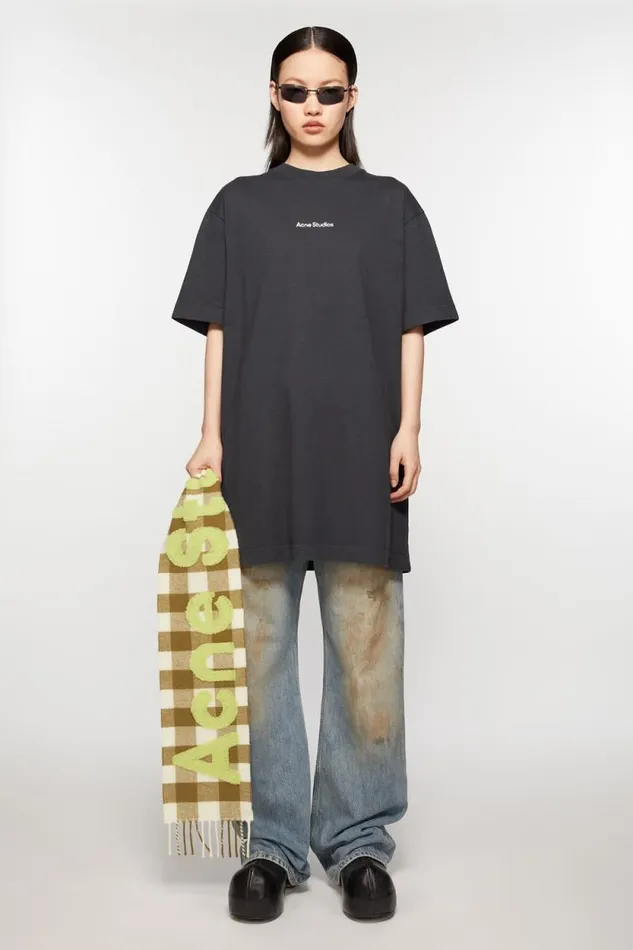 Acne Studios Check Logo Scarf 8211 Narrow Khakigreen Man Scarves