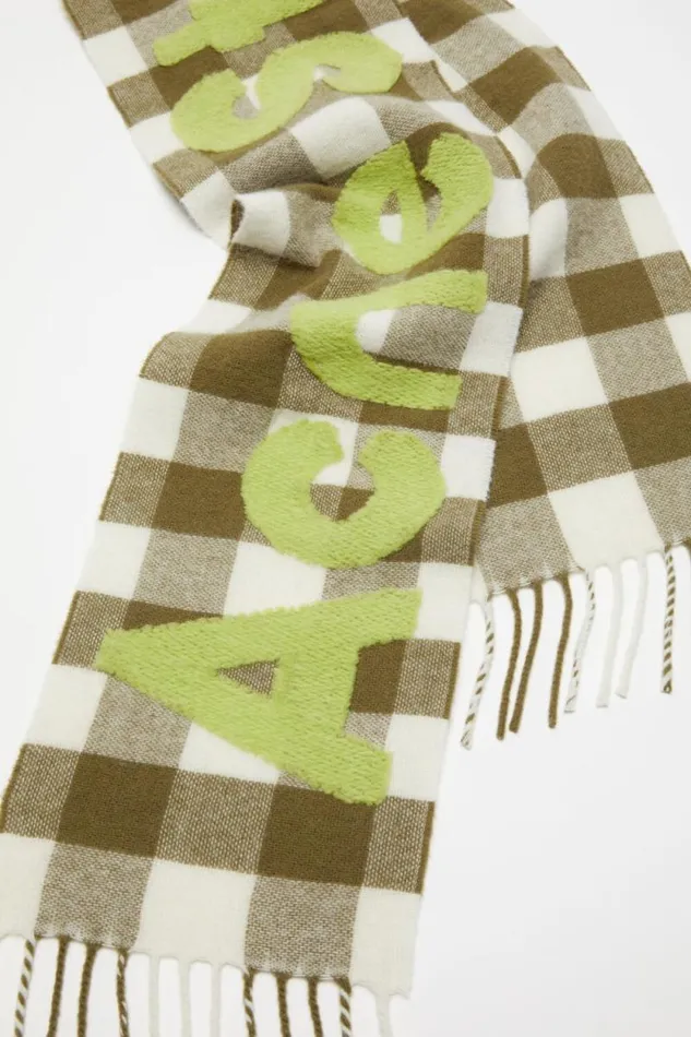 Acne Studios Check Logo Scarf 8211 Narrow Khakigreen Man Scarves