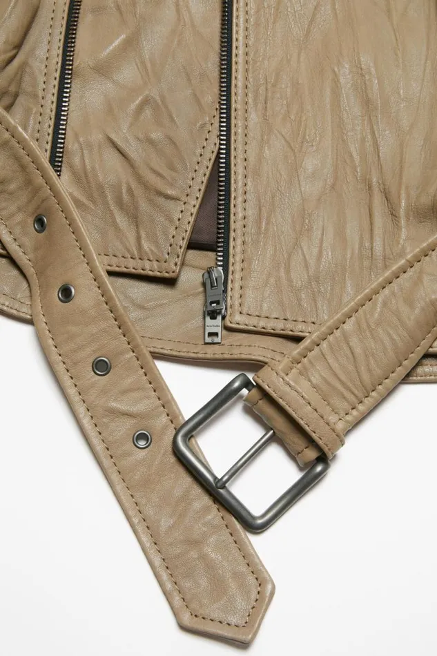 Acne Studios Crinkled Leather Biker Jacket Brown Woman Outerwear