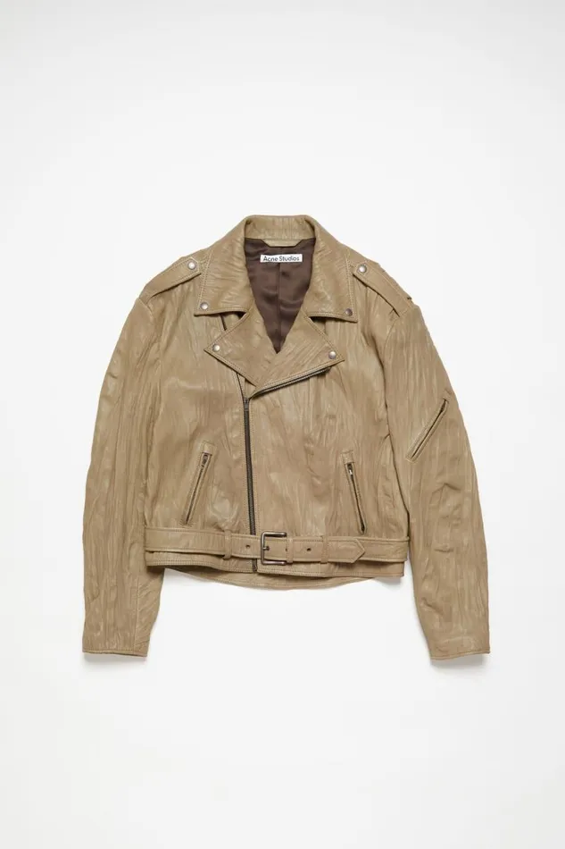 Acne Studios Crinkled Leather Biker Jacket Brown Woman Outerwear
