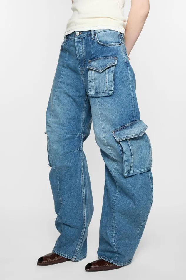 Acne Studios Denim Cargo Trousers Mid Blue Woman Trousers