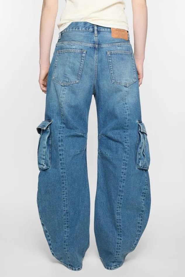 Acne Studios Denim Cargo Trousers Mid Blue Woman Trousers