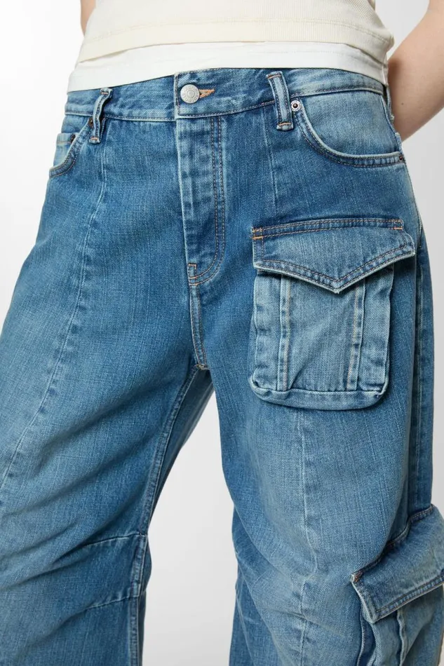 Acne Studios Denim Cargo Trousers Mid Blue Woman Trousers