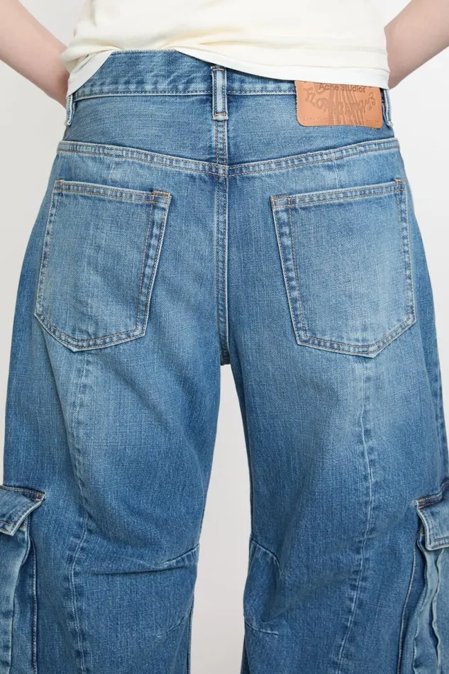 Acne Studios Denim Cargo Trousers Mid Blue Woman Trousers