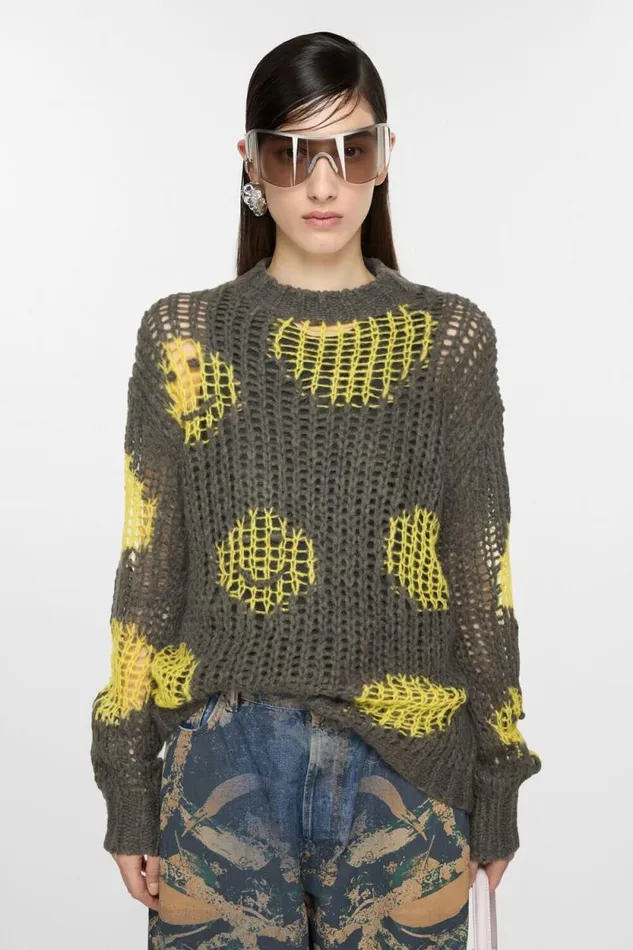 Acne Studios Embroidered Mohair Jumper Greyyellow Woman Knitwear