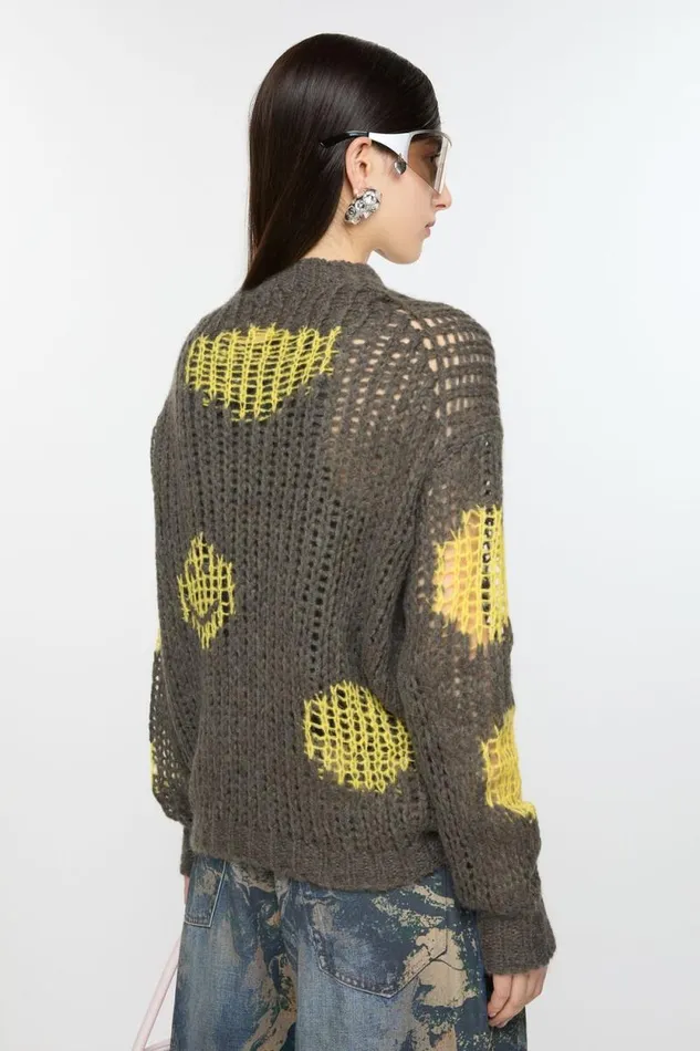 Acne Studios Embroidered Mohair Jumper Greyyellow Woman Knitwear