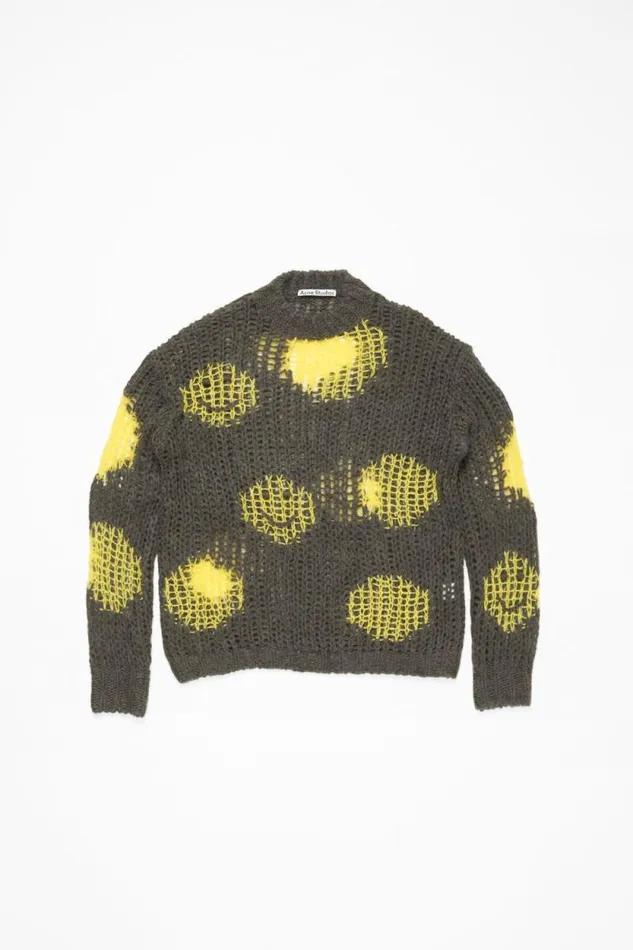 Acne Studios Embroidered Mohair Jumper Greyyellow Woman Knitwear