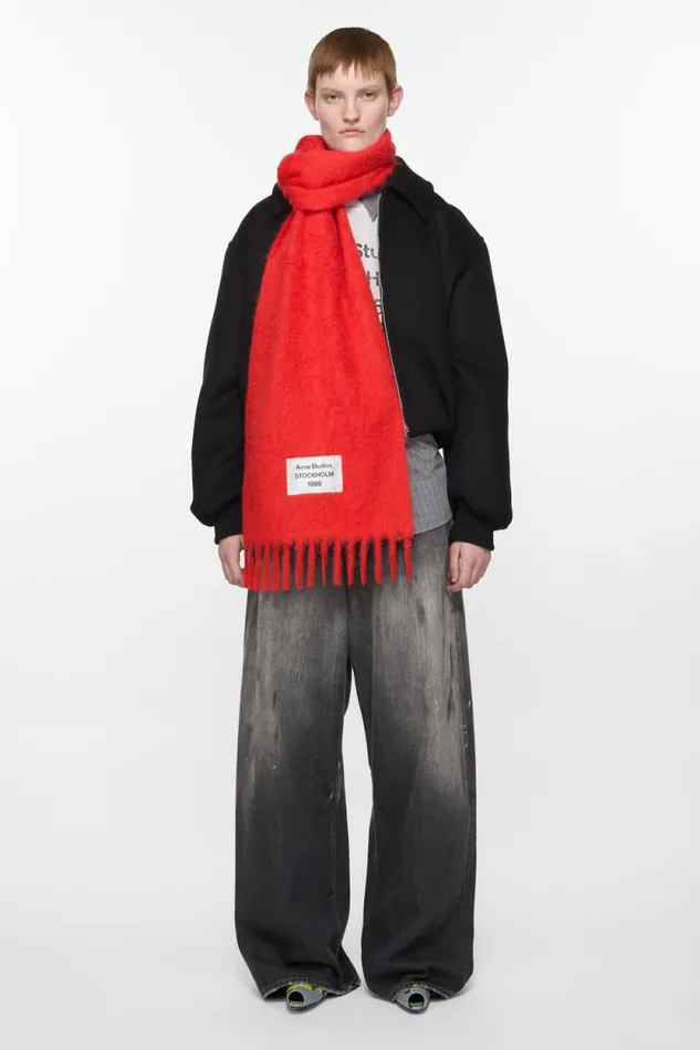 Acne Studios Fringe Alpaca Scarf Red Woman Scarves