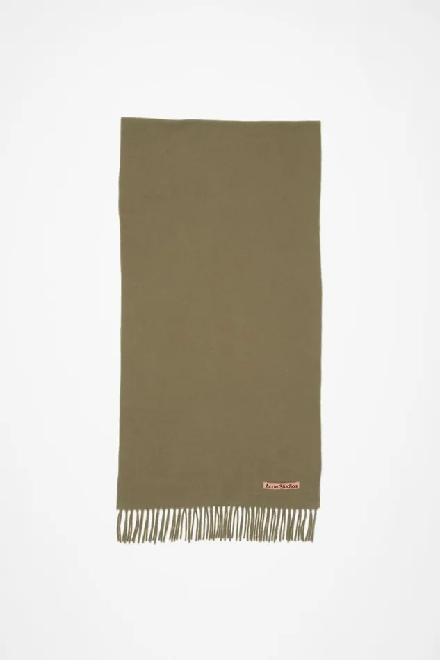 Acne Studios Fringe Wool Scarf 8211 Narrow Khaki Green Man Scarves