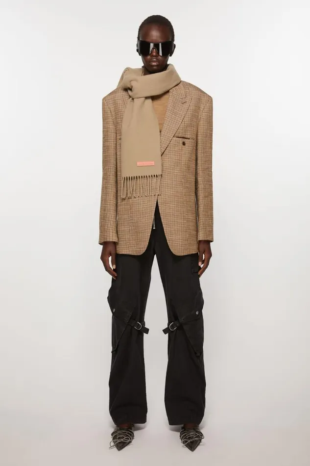 Acne Studios Fringe Wool Scarf 8211 Narrow Khaki Green Man Scarves