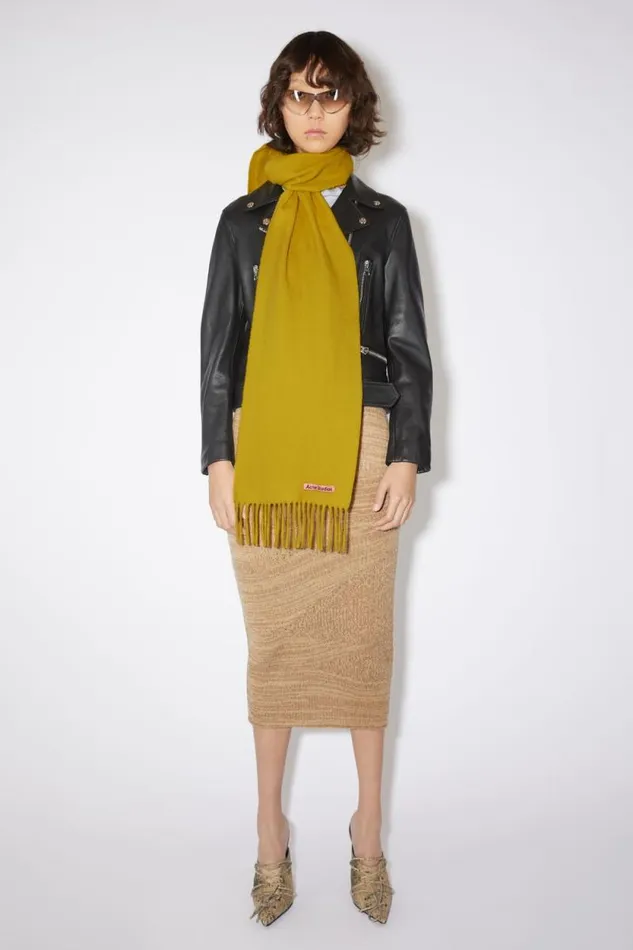 Acne Studios Fringe Wool Scarf 8211 Skinny Acid Yellow Man Scarves