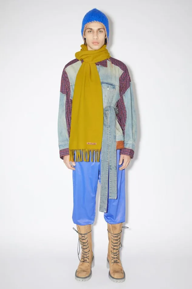 Acne Studios Fringe Wool Scarf 8211 Skinny Acid Yellow Man Scarves