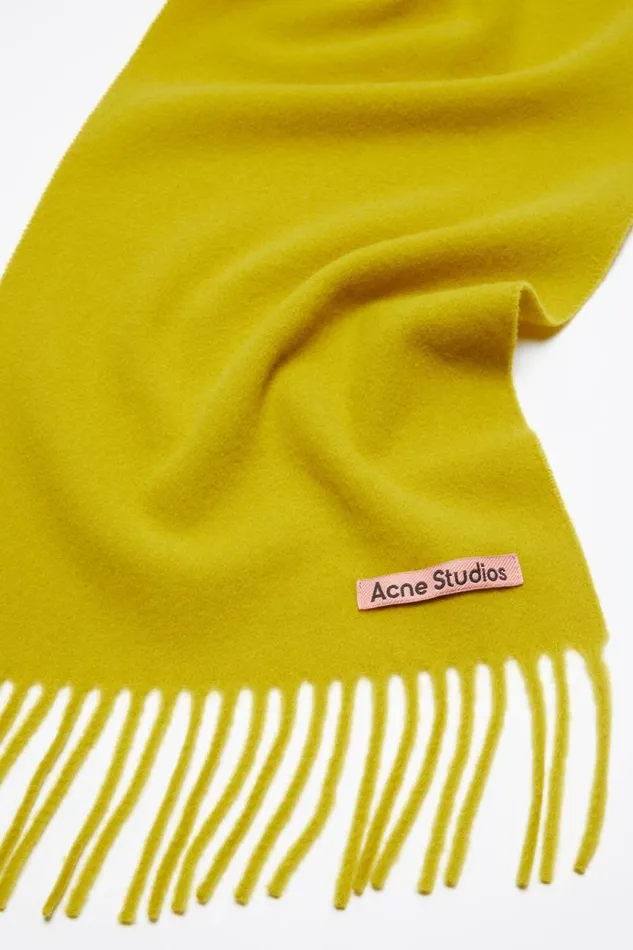Acne Studios Fringe Wool Scarf 8211 Skinny Acid Yellow Man Scarves