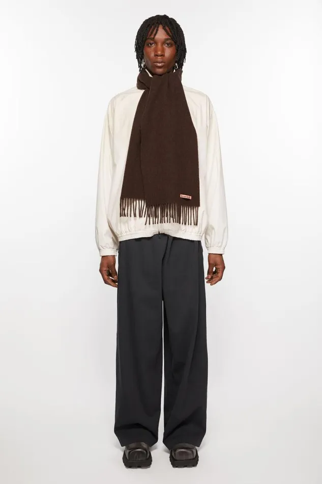 Acne Studios Fringe Wool Scarf 8211 Skinny Brown Melange Man Scarves