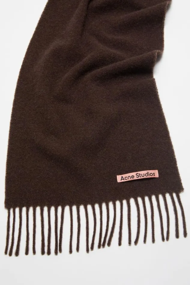 Acne Studios Fringe Wool Scarf 8211 Skinny Brown Melange Man Scarves