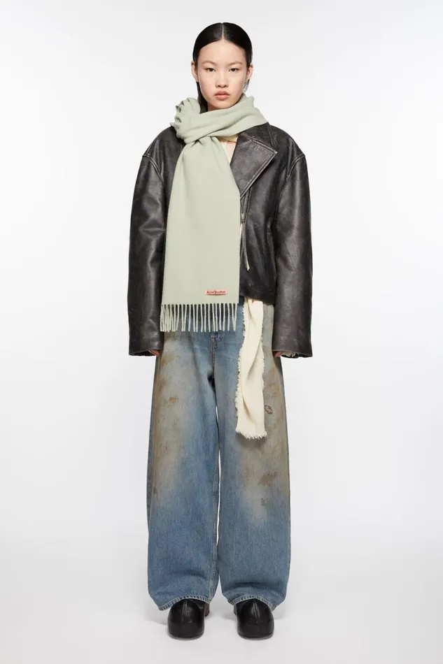 Acne Studios Fringe Wool Scarf 8211 Skinny Light Green Woman Scarves