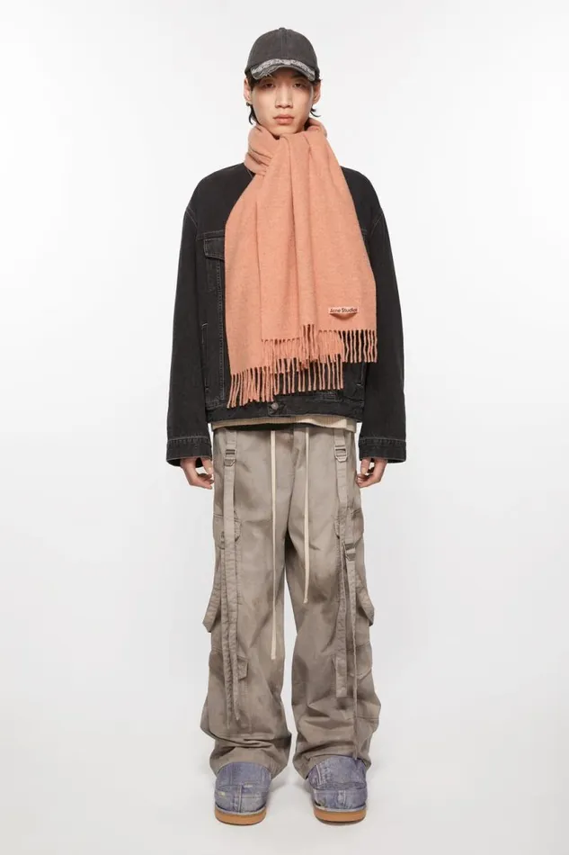 Acne Studios Fringe Wool Scarf Narrow Rose Melange Man Scarves