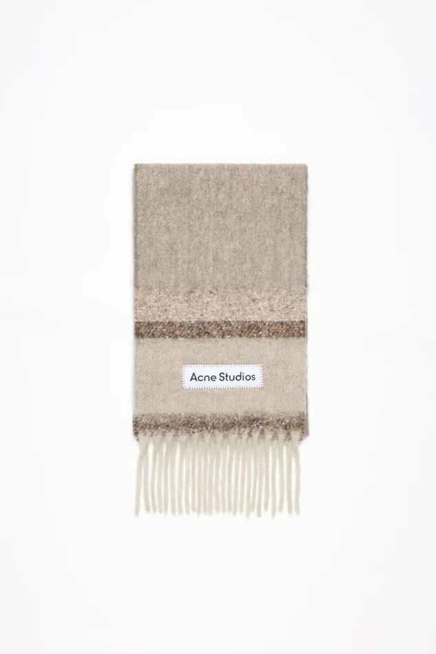 Acne Studios Fringed Scarf Logo Brownbeige Woman Scarves