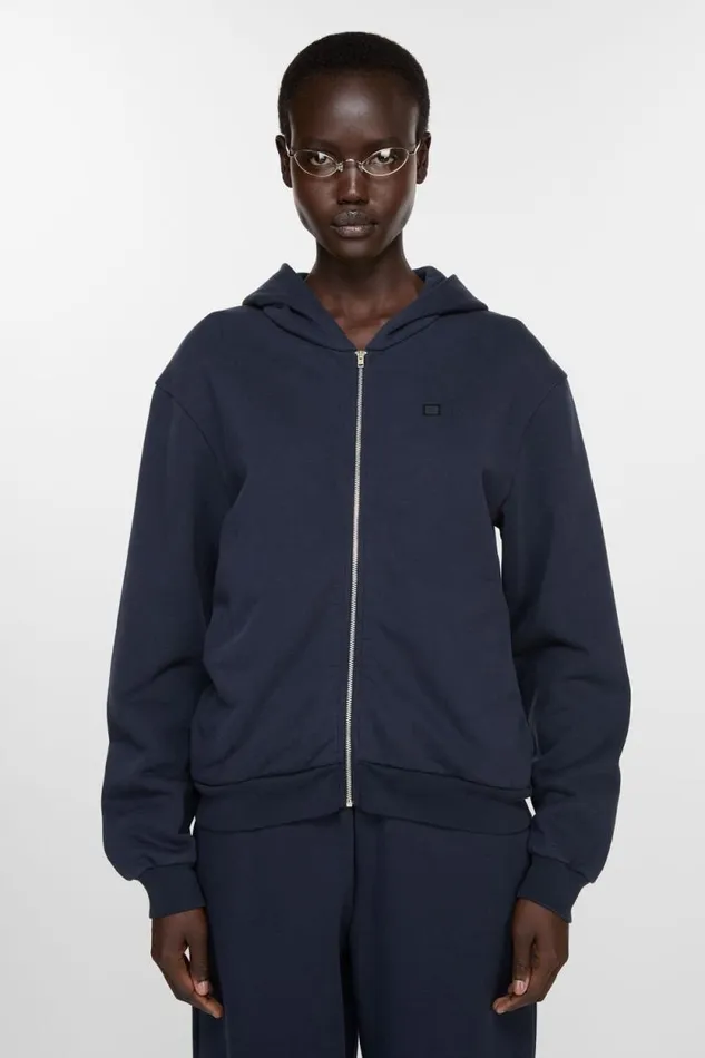 Acne Studios Hooded Zipper Sweater Navy Blue Woman Sweatshirts