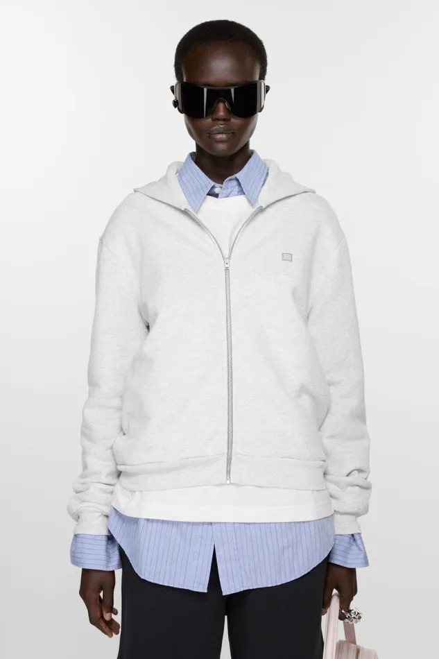 Acne Studios Hooded Zipper Sweater Pale Grey Melange Woman Sweatshirts