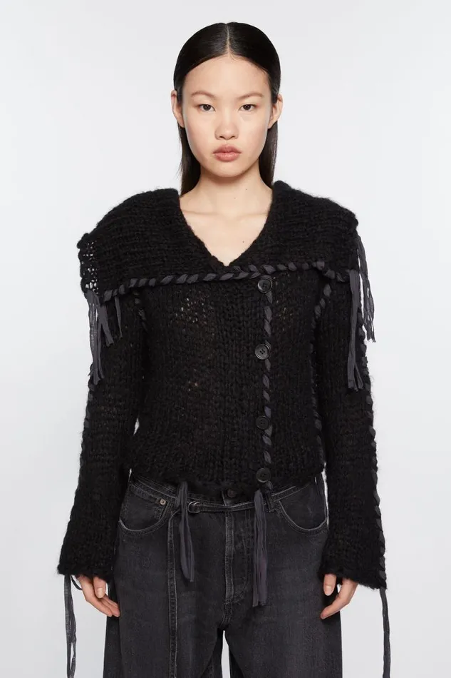 Acne Studios Lacing Knit Cardigan Black Woman Knitwear