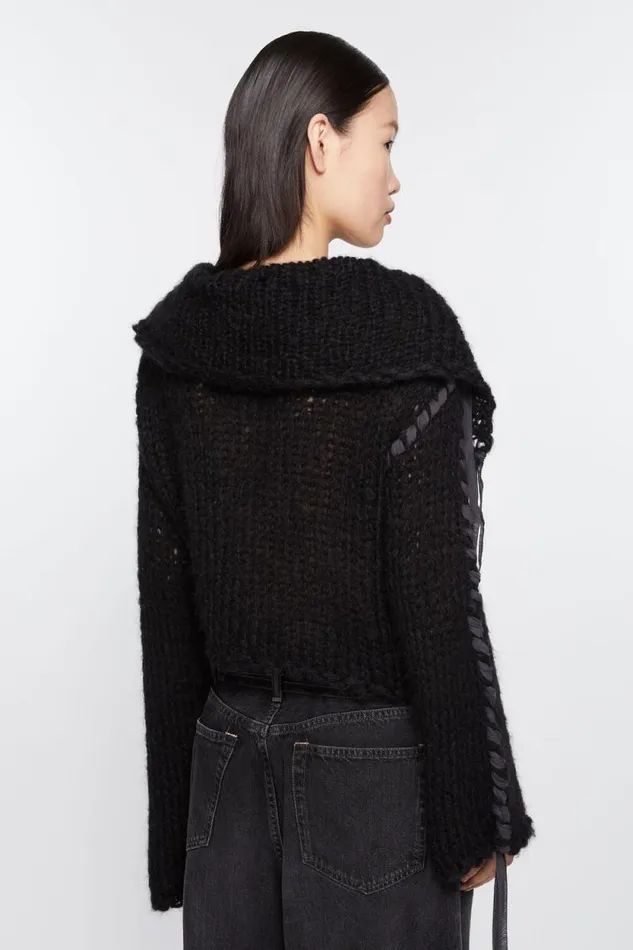 Acne Studios Lacing Knit Cardigan Black Woman Knitwear