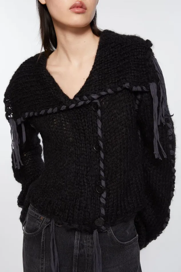 Acne Studios Lacing Knit Cardigan Black Woman Knitwear