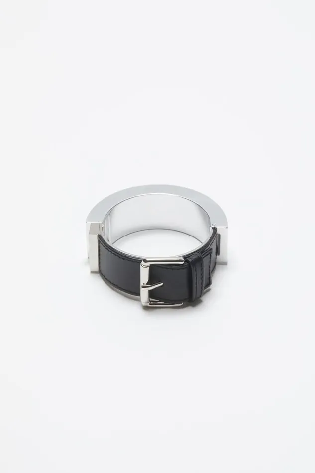 Acne Studios Leather Cuff Bracelet Silverblack Man Jewellery
