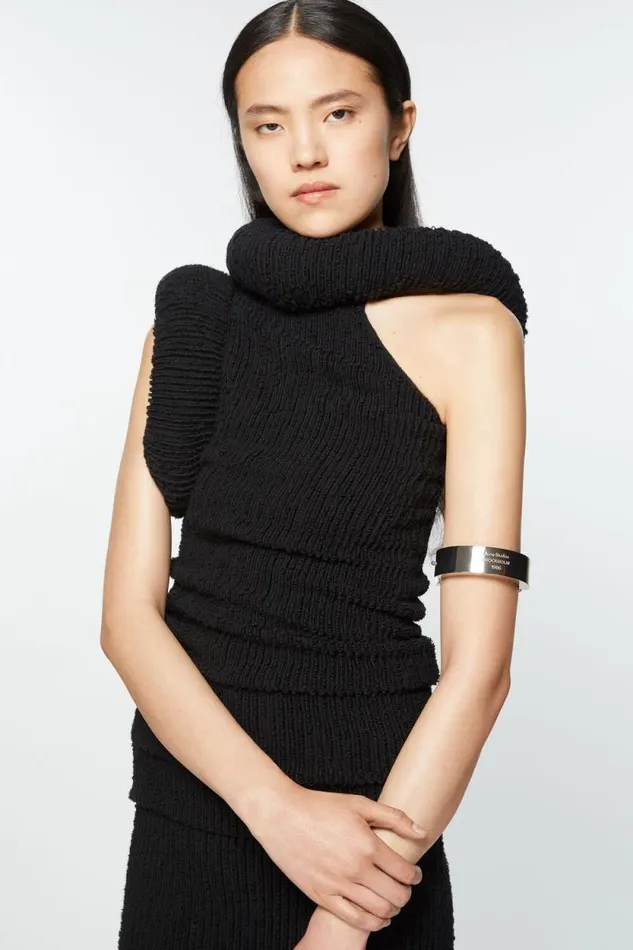 Acne Studios Leather Cuff Bracelet Silverblack Man Jewellery