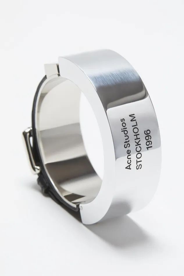 Acne Studios Leather Cuff Bracelet Silverblack Man Jewellery