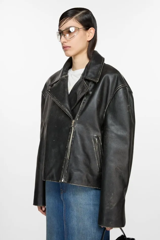 Acne Studios Leather Jacket Black Woman Outerwear