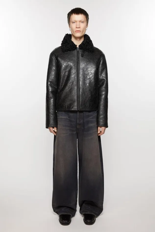 Acne Studios Leather Shearling Jacket Black Man Outerwear