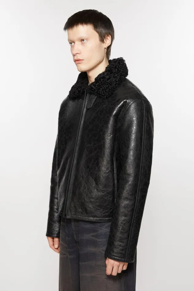 Acne Studios Leather Shearling Jacket Black Man Outerwear