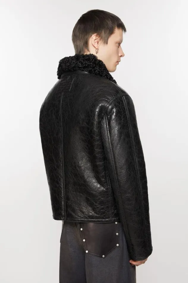 Acne Studios Leather Shearling Jacket Black Man Outerwear