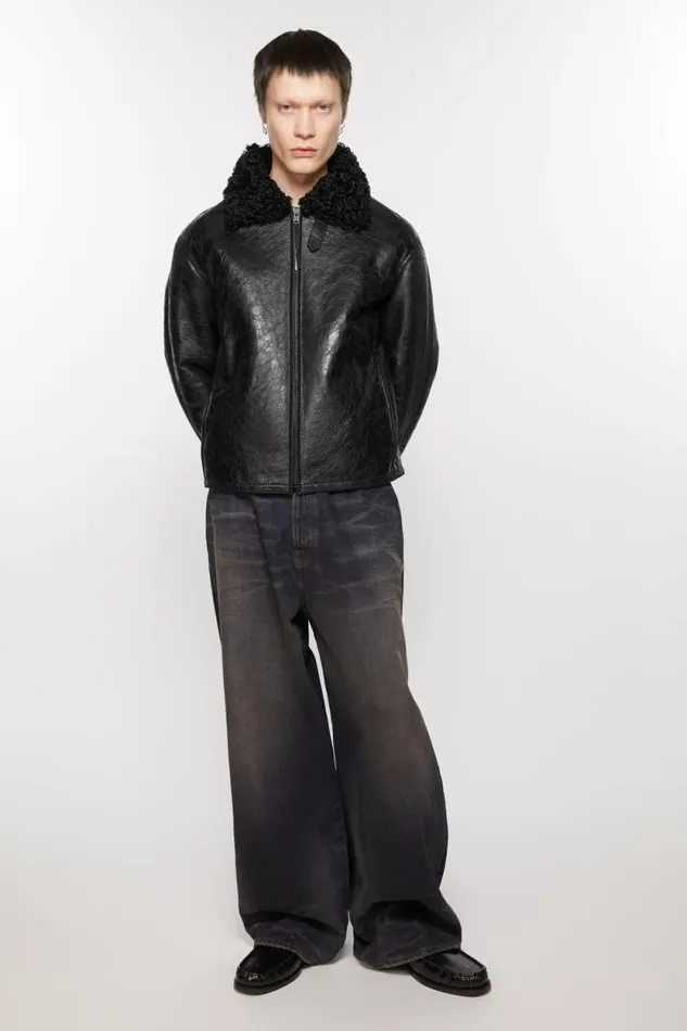 Acne Studios Leather Shearling Jacket Black Man Outerwear