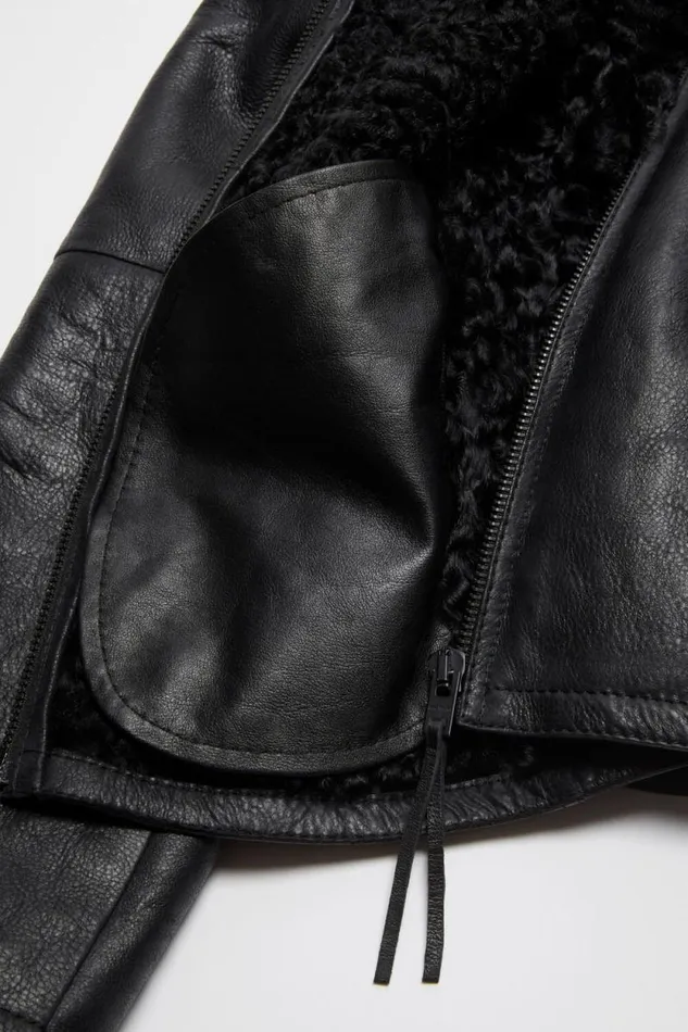 Acne Studios Leather Shearling Jacket Black Man Outerwear