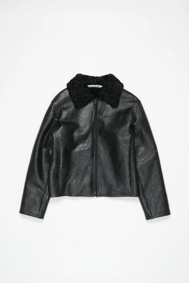 Acne Studios Leather Shearling Jacket Black Man Outerwear